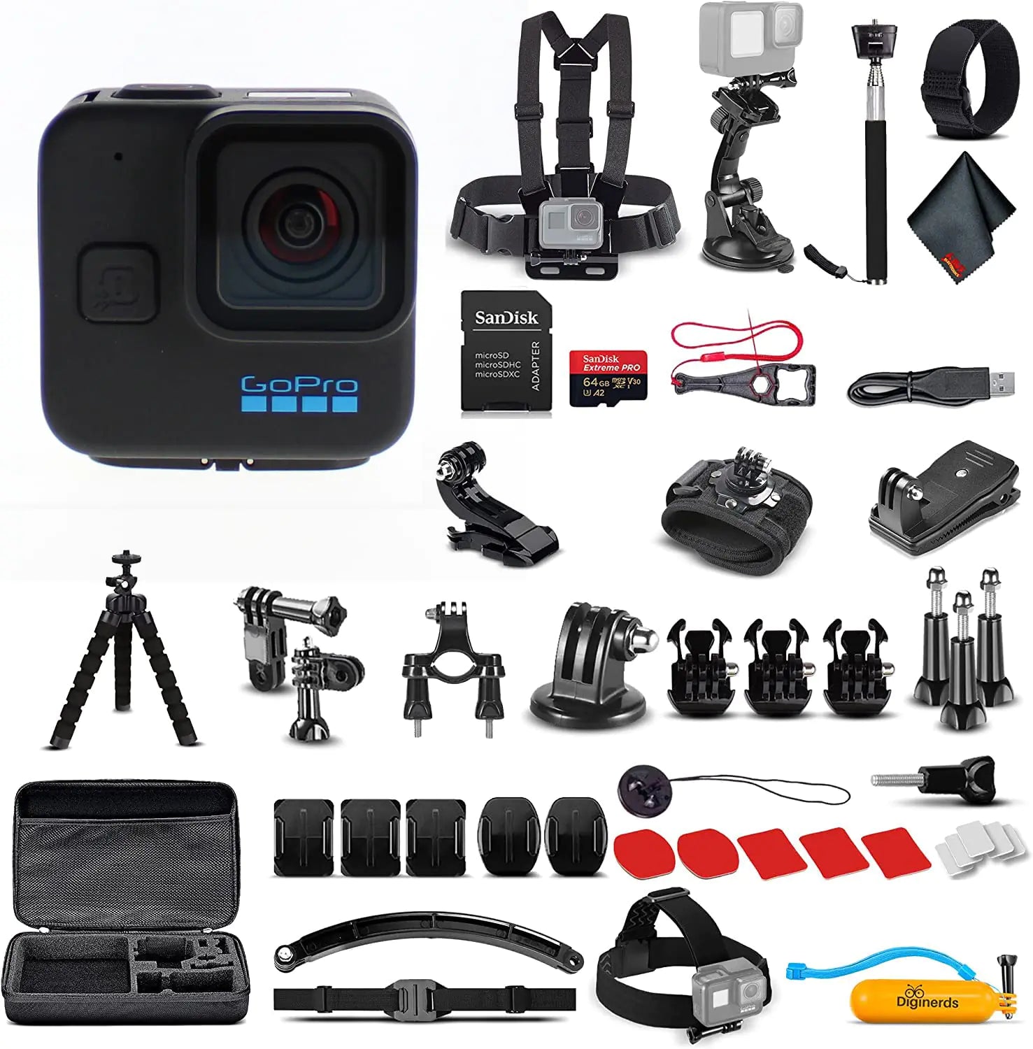 GoPro HERO11 (Go Pro Hero11) Black Mini - Waterproof Action Camera with 5.3K Ultra HD Video 24.7MP Photos 1/1.9" Sensor Stabilization + 50-in-1 Accessory Kit + 64GB Card + More
