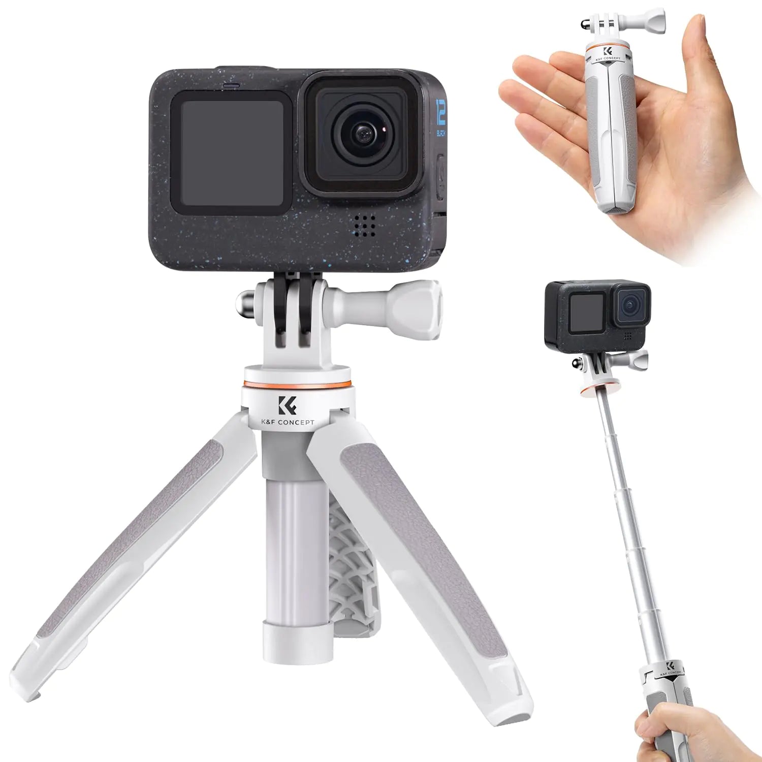 K&F Concept Selfie Stick Tripod for GoPro Extendable Vlog Selife Stick Portable Stand Compatible with GoPro Hero 13 12/11/10/9/8/7/6/5/GoPro Max/DJI Osmo Action/Insta 360/AKASO Action Camera