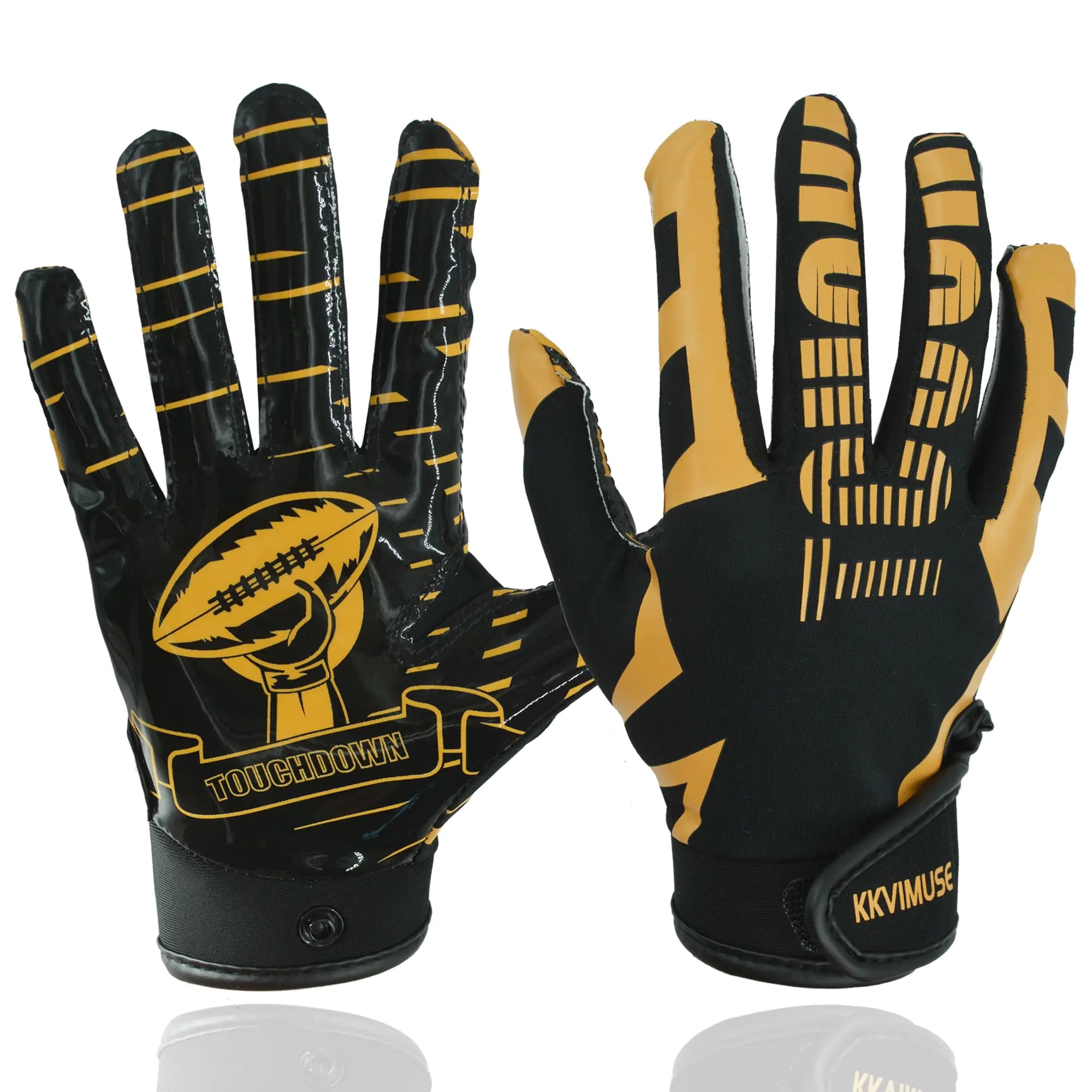 KKVIMUSE Youth Football Gloves Sticky Kids Football Receiver Gloves Flag Football Gloves Gifts for Boys Girls (Black Large)