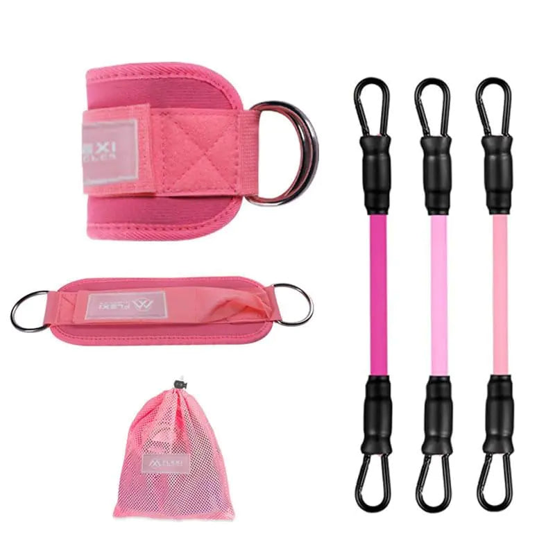 FLEXI MUSCLES - Resistance Bands with Ankle Cuffs for Leg Glute and Hip Workouts - Perfect for Kickbacks Strength Training and Home Gym Exercises - Fitness Bands for Women(Pink)